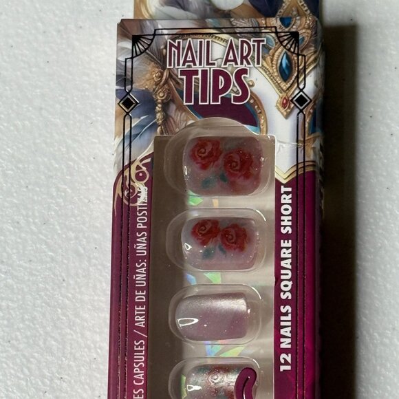 Ioni Veil of Allure Nail Art Tips – 12 Short Square Press On Nails Roses - Picture 3 of 5